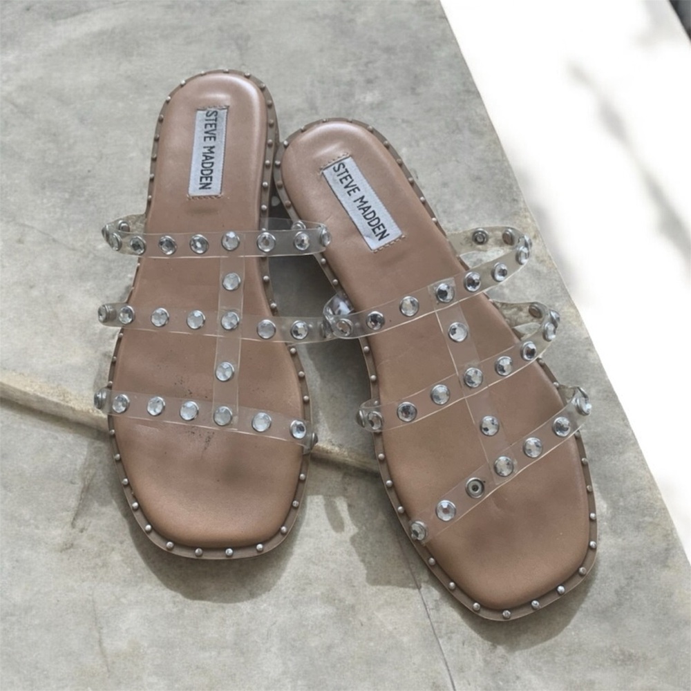 Steve Madden Lyna Clear Faux Crystal Slides